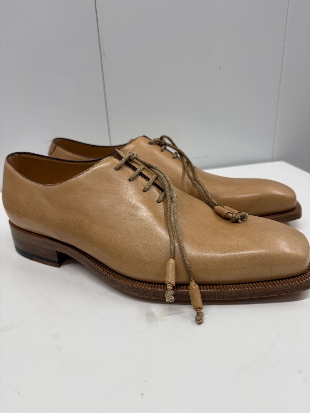 Caporicci Vintage Calf Beige Leather Derby Shoes - size 9 1/2